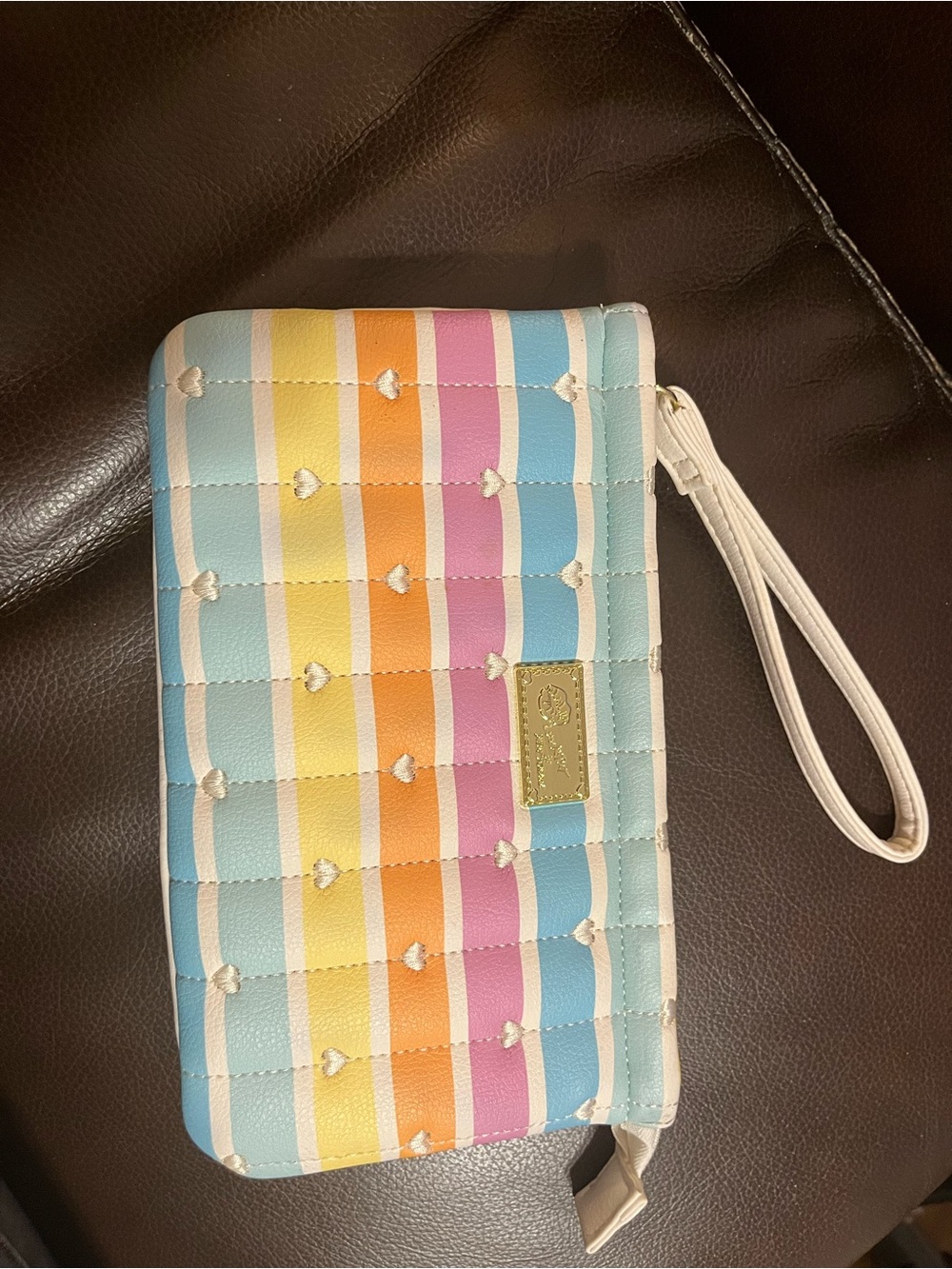 Luv by Betsey Johnson Rainbow Striped Leather Quilted Wristlet